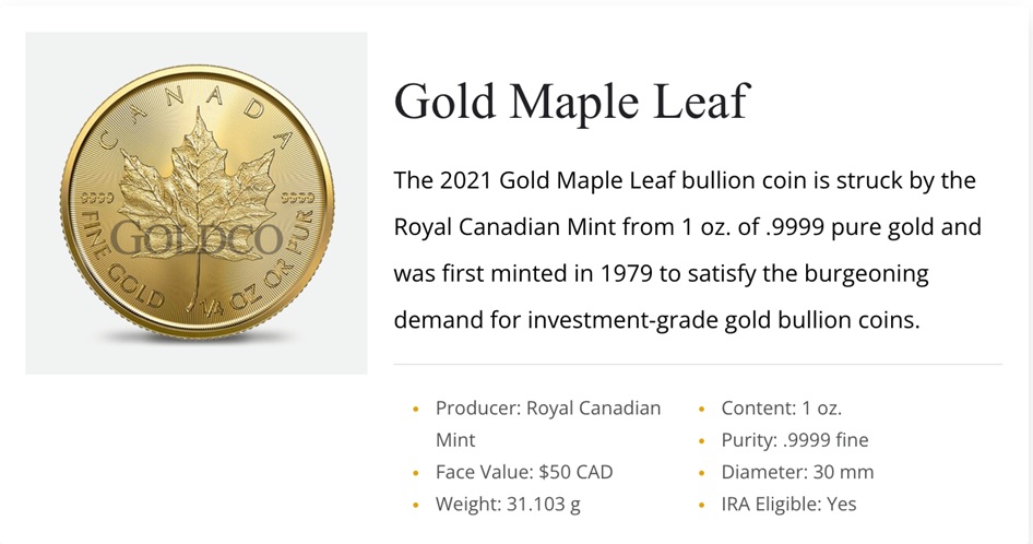 Goldco's Gold Maple Lead product from its website