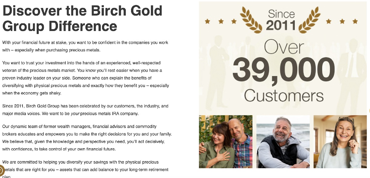 Birch Gold Group home page screenshot explaining the difference