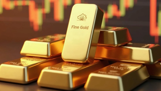 Gold bars on a colorful background