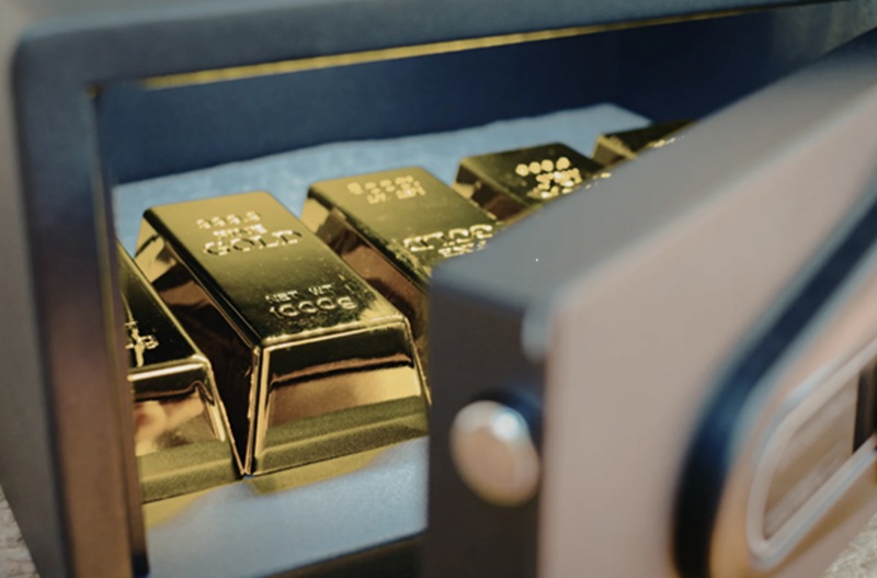 Gold bars stored in a safe