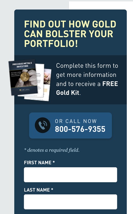 Sign up form for the Lear Capital free gold IRA kit